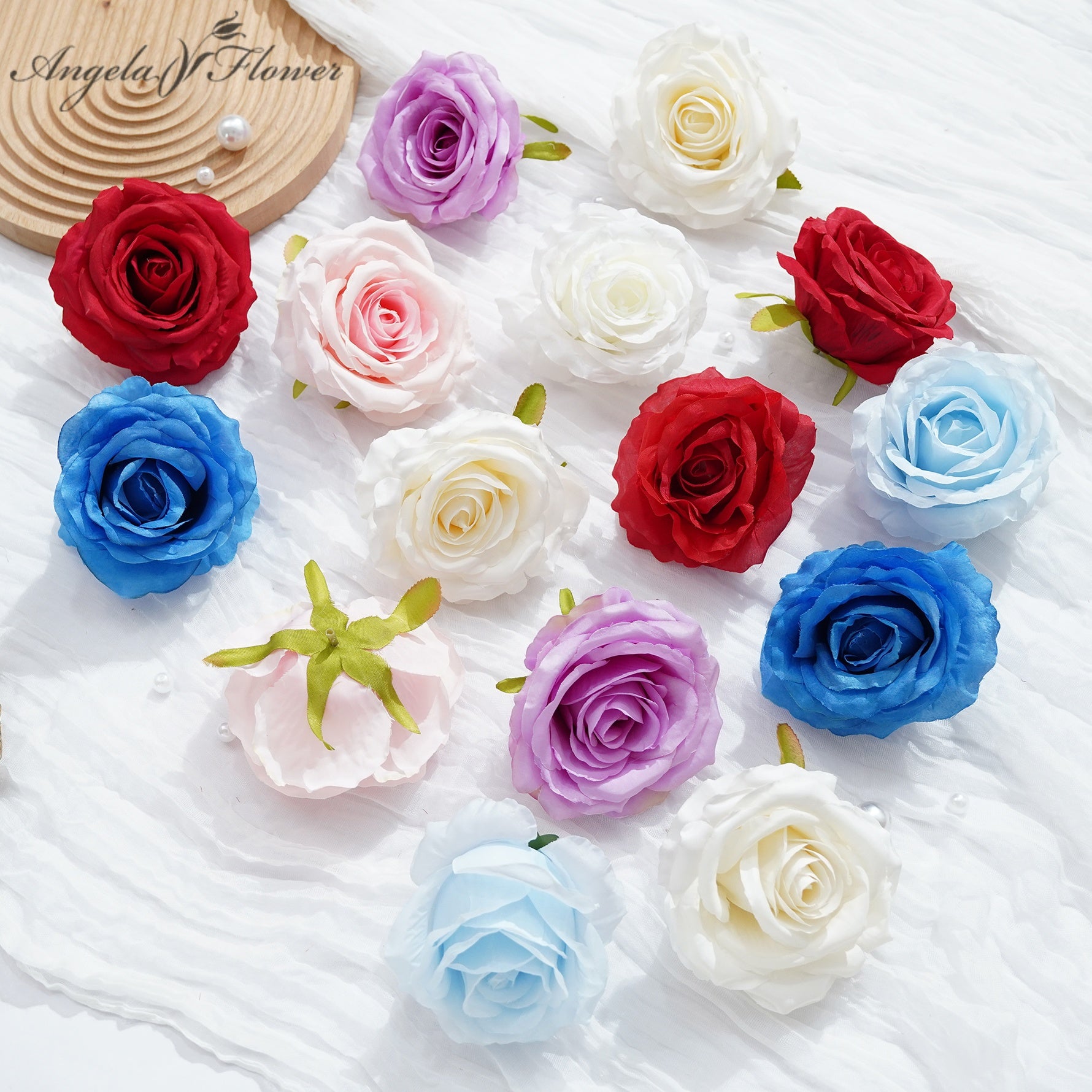 Artificial rose flower heads in multiple colors for DIY floral arrangements