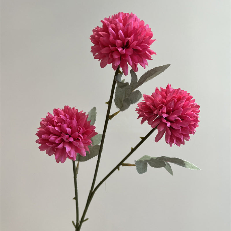 Multicolor Artificial Pom Pom Flowers with Green Leaves
