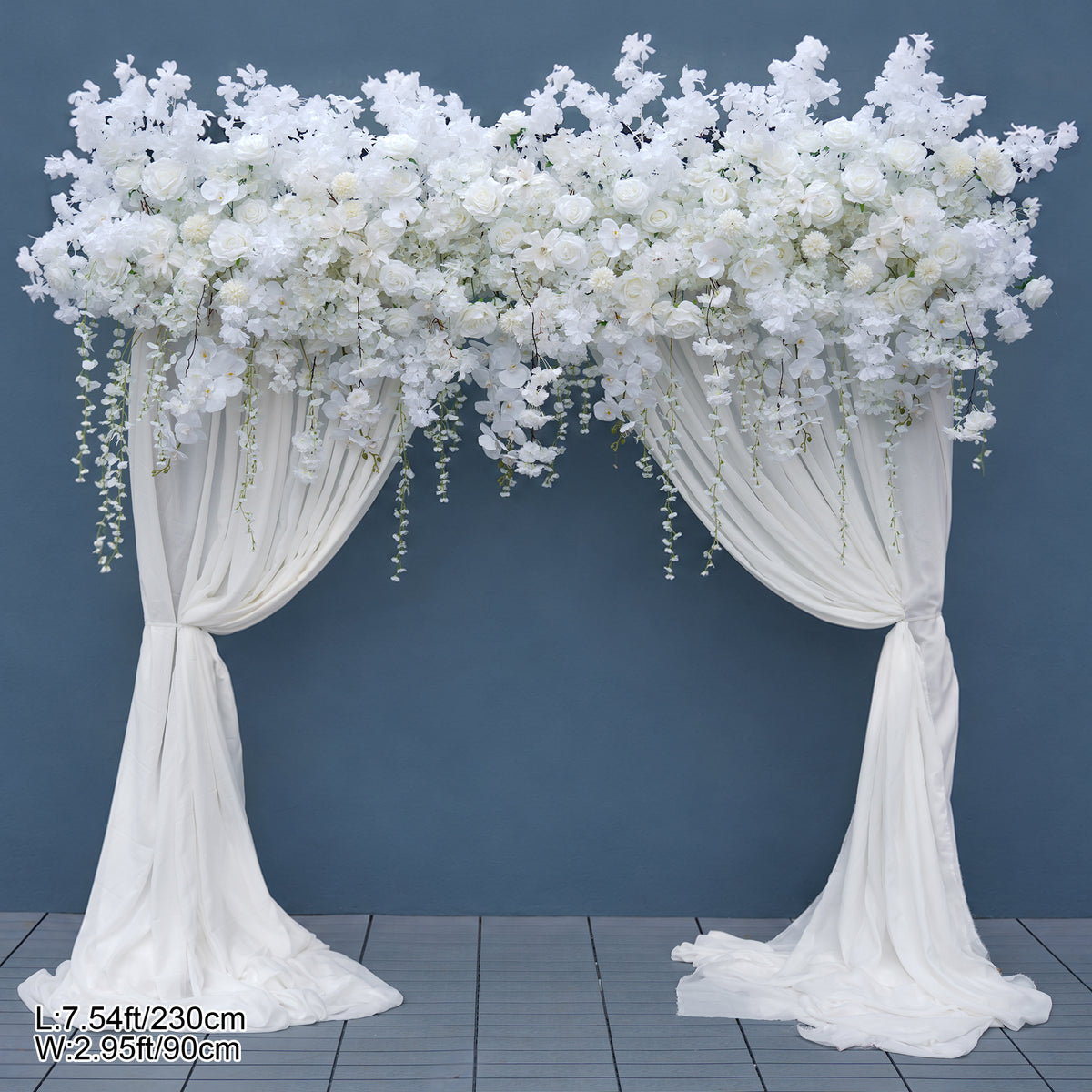 blossom arch kit with white chiffon drape