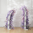 elegant purple floral horn arch engagement party decor