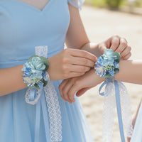 A9006 2pcs/set Artificial Blue Rose Corsage Wrist Flower Bridesmaid Wedding Accessories