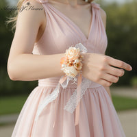 A9007 2pcs/set Artificial Pink Pearl Rose Corsage Wrist Flower Wedding Banquet Props