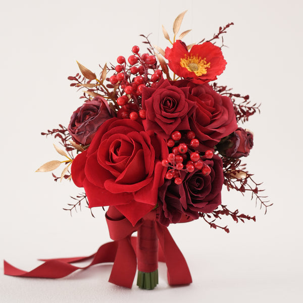 A9005 6pcs/set Artificial Red Berry Bouquet Wedding Bridesmaid Party Props