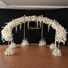Assembled curved backdrop arch for wedding ceremony stage