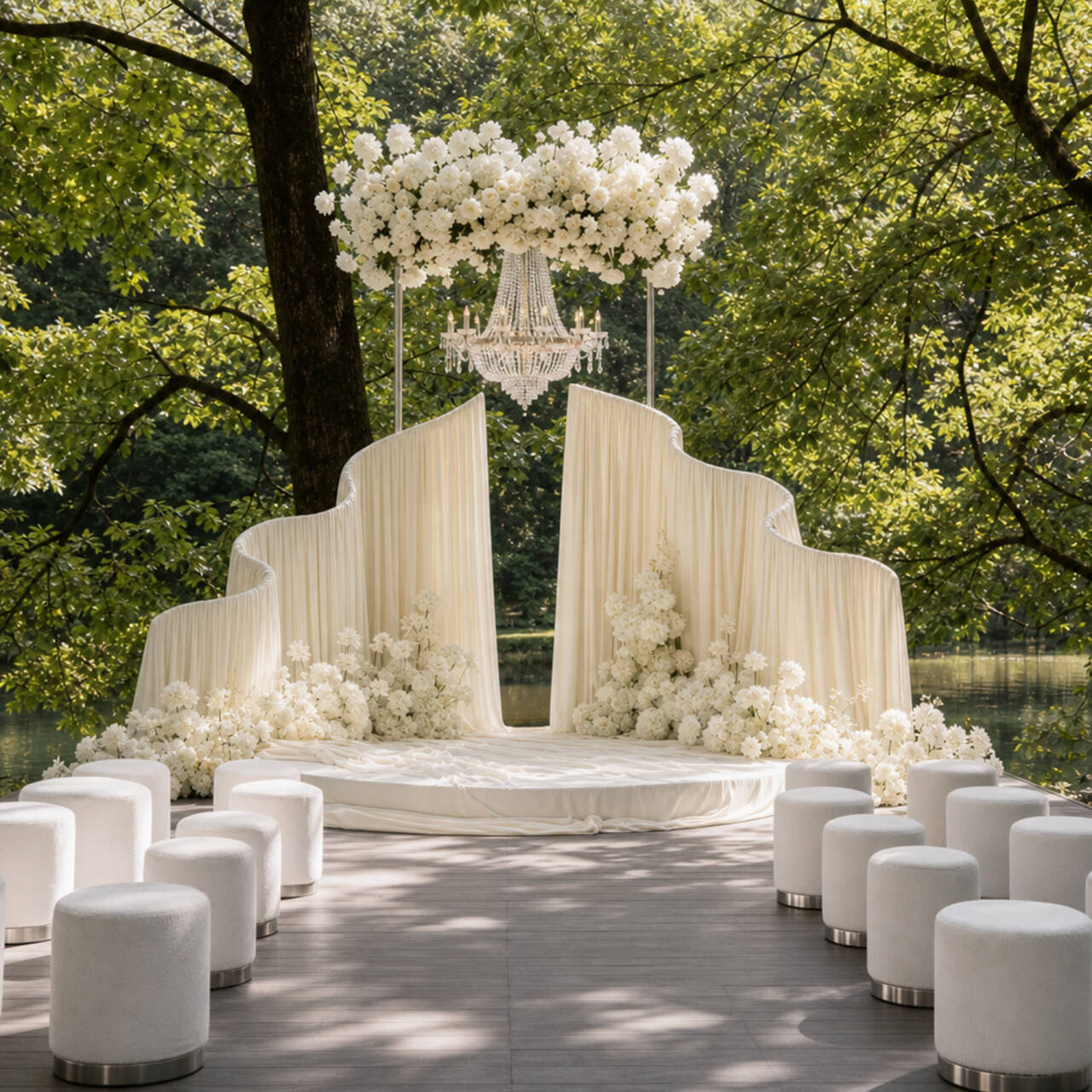 Metal structure for satin curtain wedding background