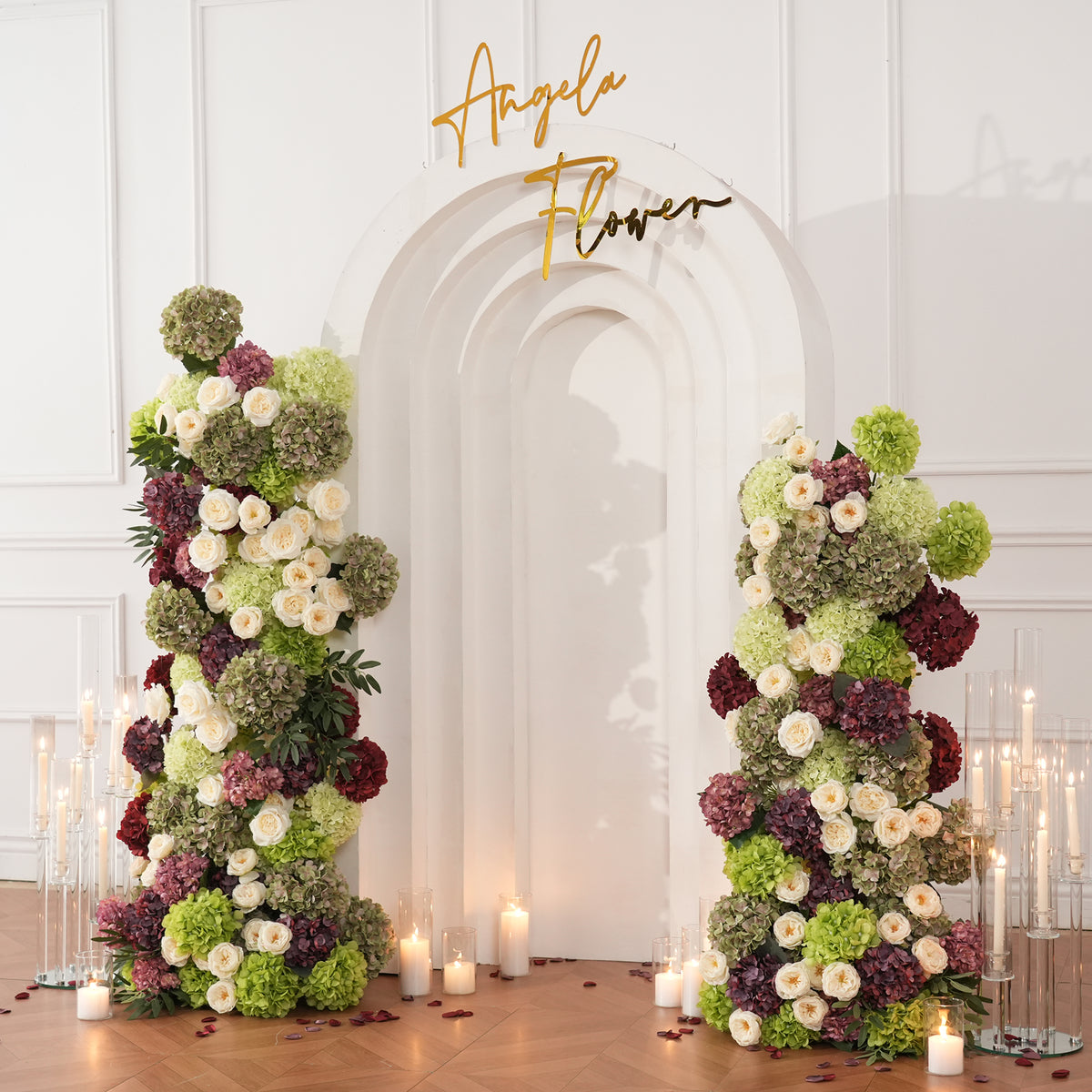 Hydrangea mixed with leafy green foliage for full volume