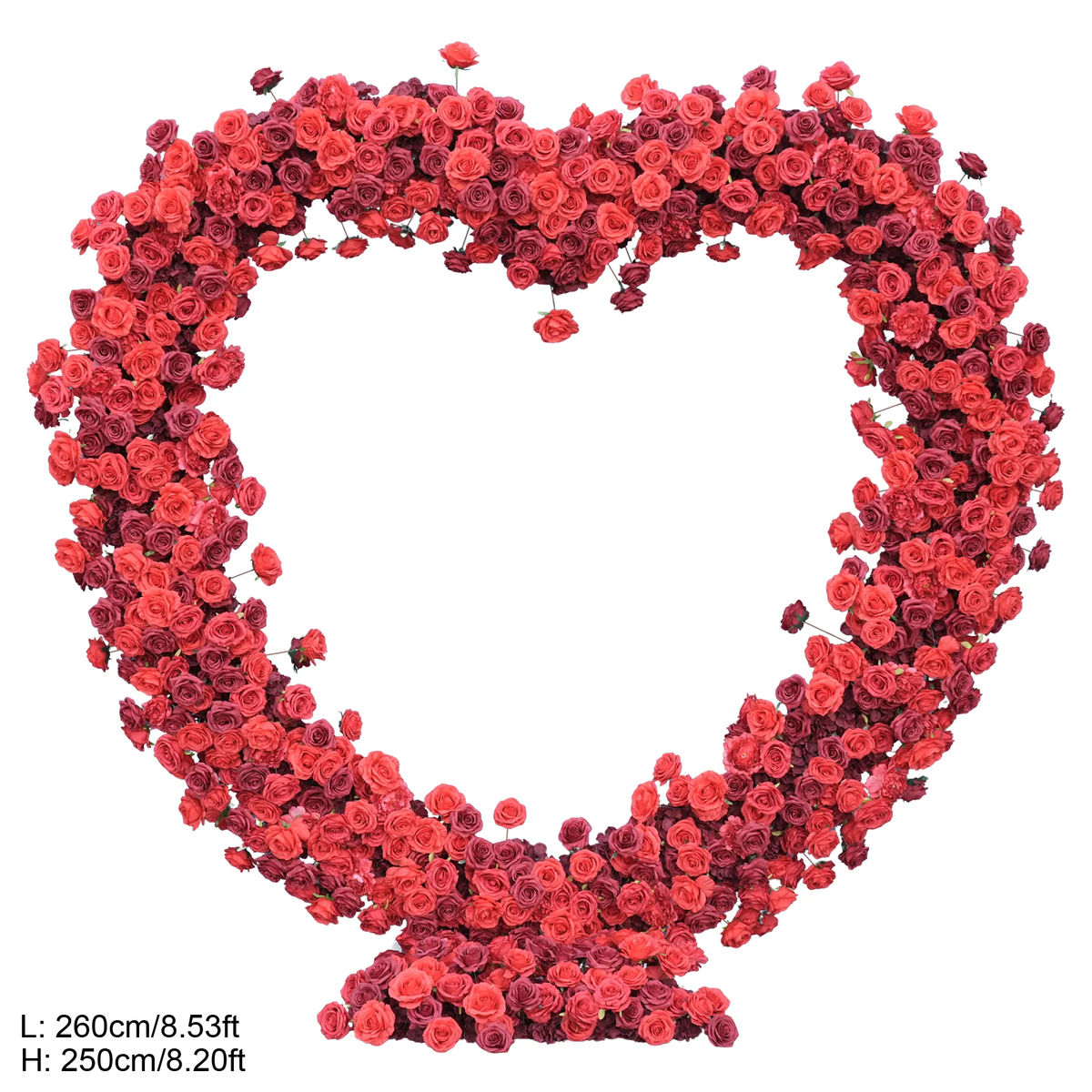 Burgundy rose heart arch for wedding ceremony