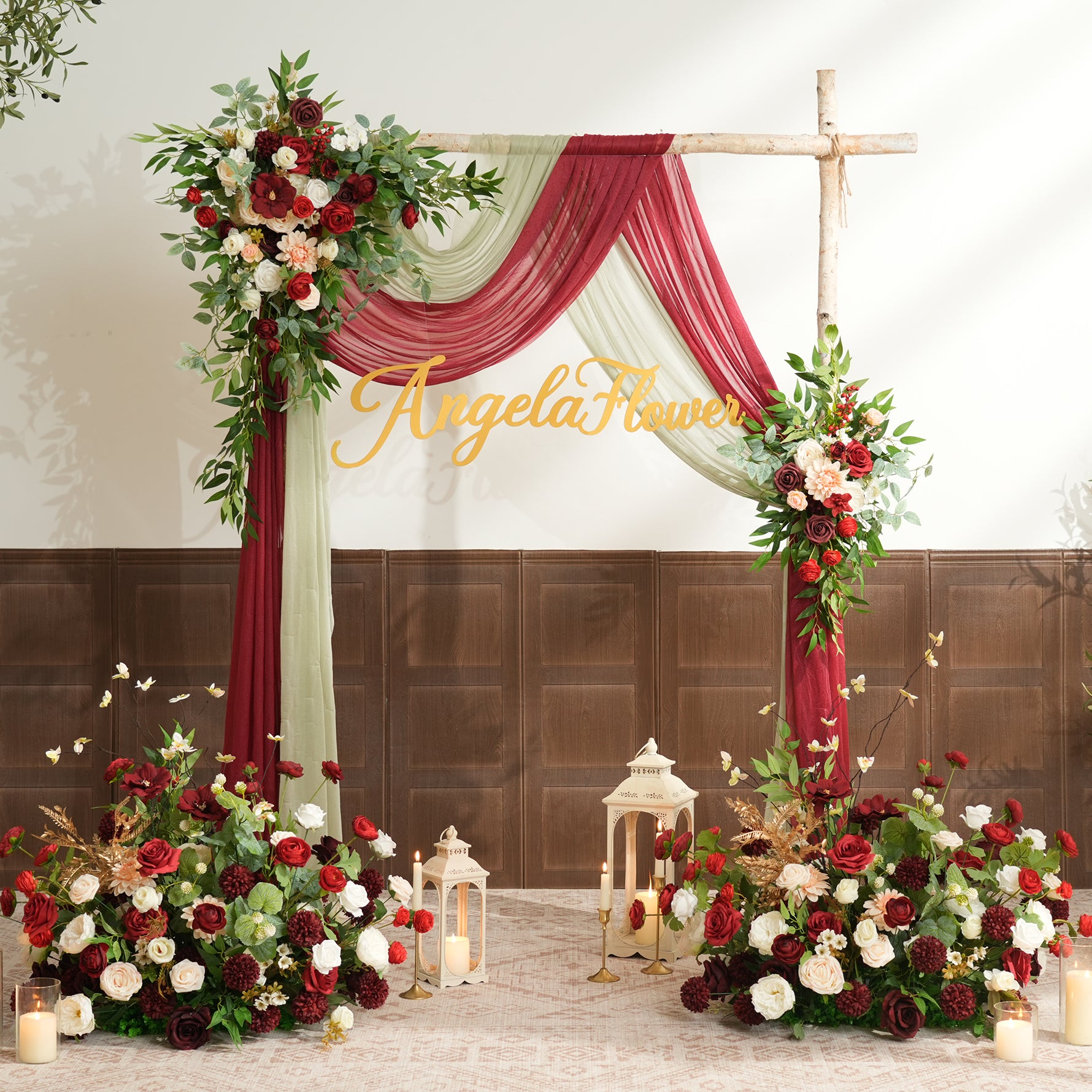 A9060 Artificial White Red Greenery Floor Flower Wedding Aisle