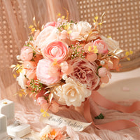 A9003 Bean Paste Artificial Rose Bride Bouquet Romantic Wedding Ceremony Party Props