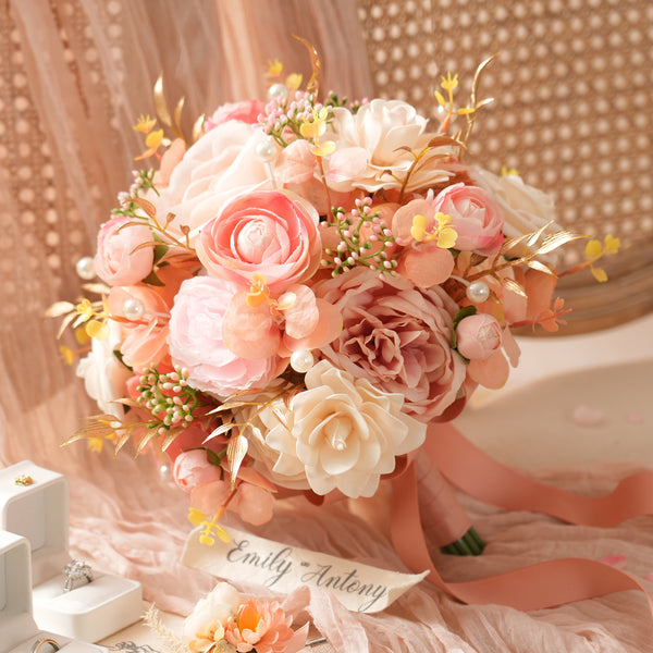 A9003 Bean Paste Artificial Rose Bride Bouquet Romantic Wedding Ceremony Party Props
