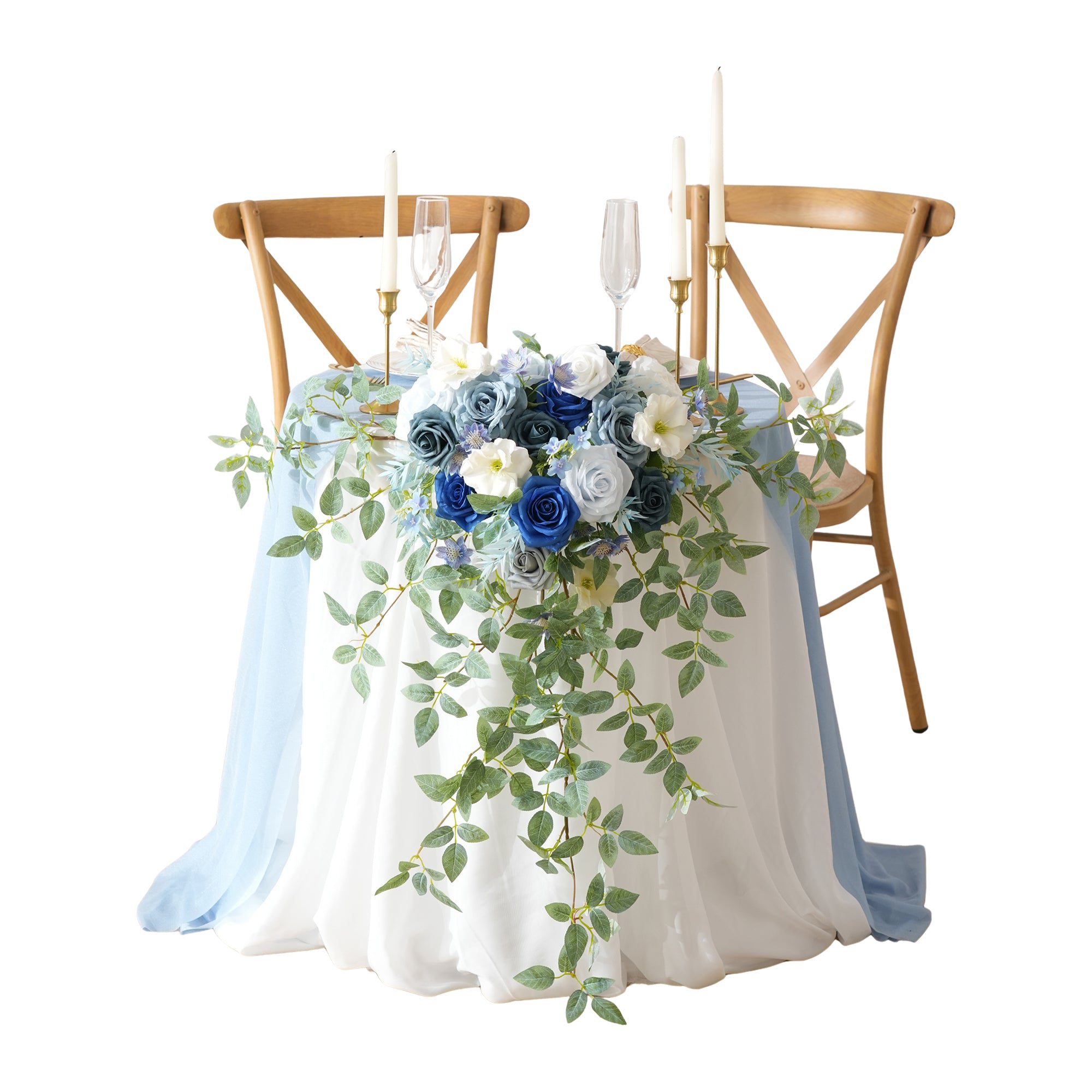 A9006 2pcs Blue White Rose Garland Table Centerpiece Sweetheart