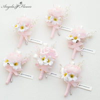 A9004 6pcs/set Pink Rose Artificial Flower Corsage for Men Wedding Stage Decor Props