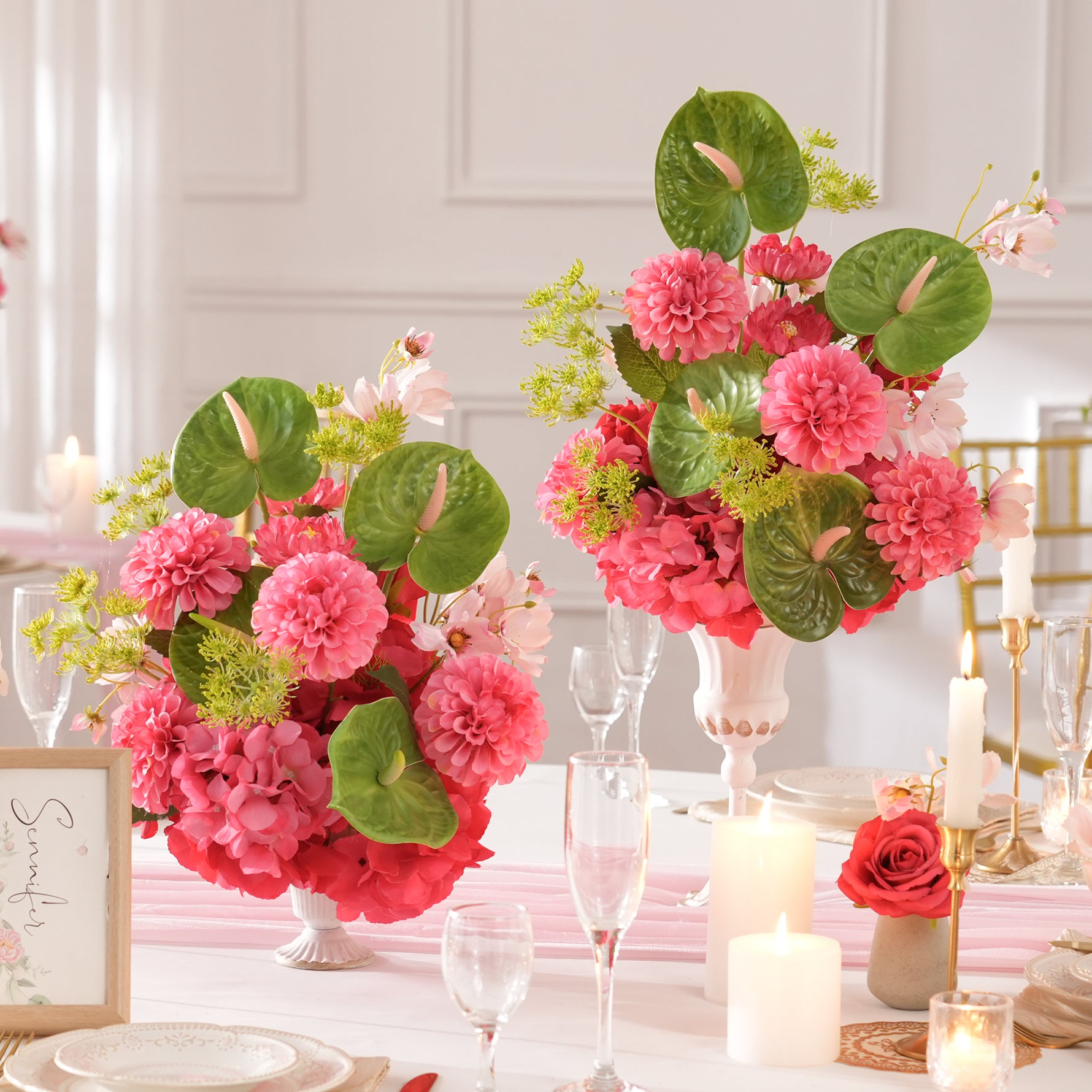 two‑pcs‑hot‑pink‑faux‑table‑centerpieces‑side‑by‑side‑event‑decor‑photo