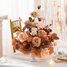 earth‑tone‑faux‑table‑center‑blooms‑dried‑look‑leaves‑autumn‑venue‑styling