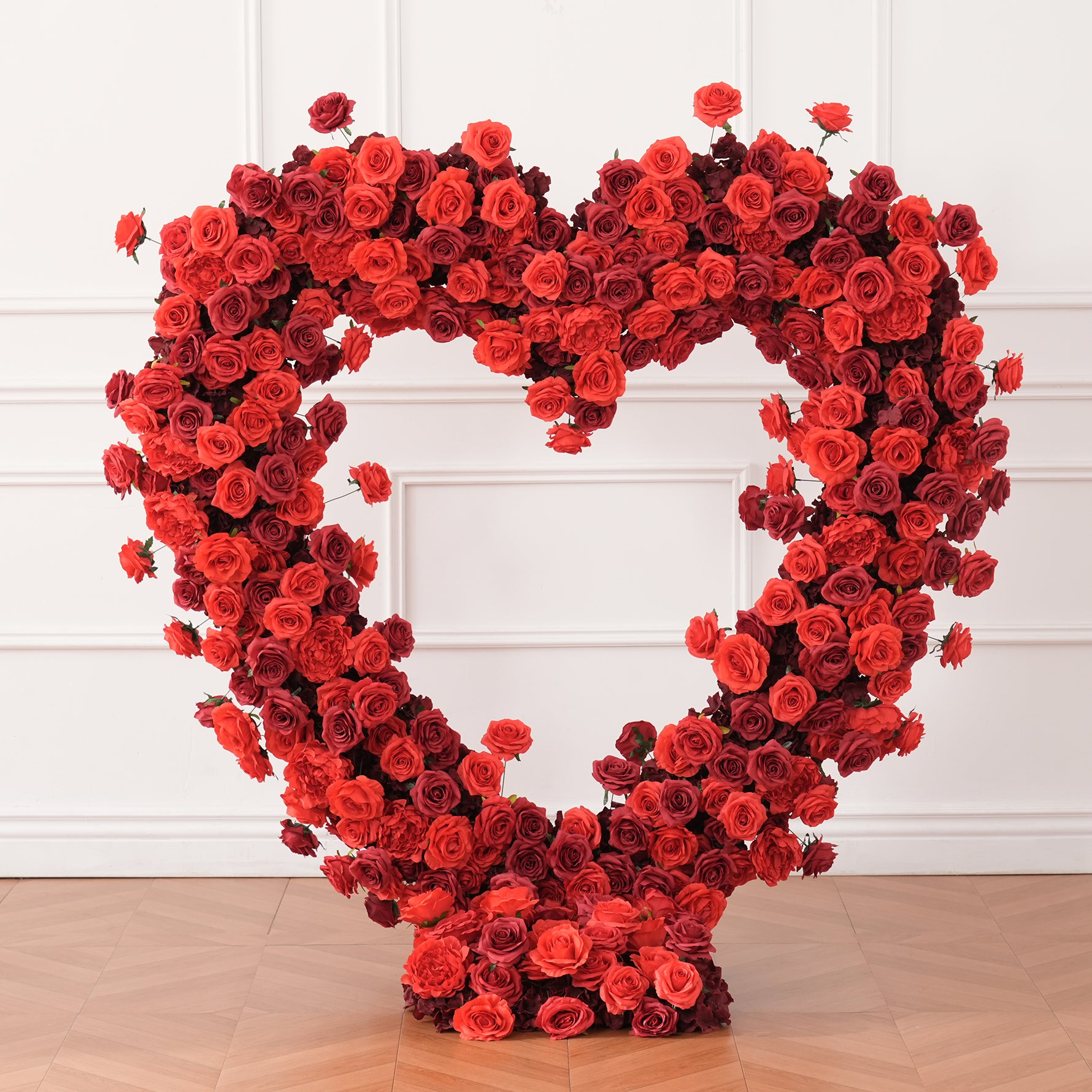 Deep Red Rose Heart-Shaped Arch Flower Arrangement Cloth Base