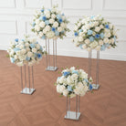 Elegant blue white floral table decor for hotel wedding reception