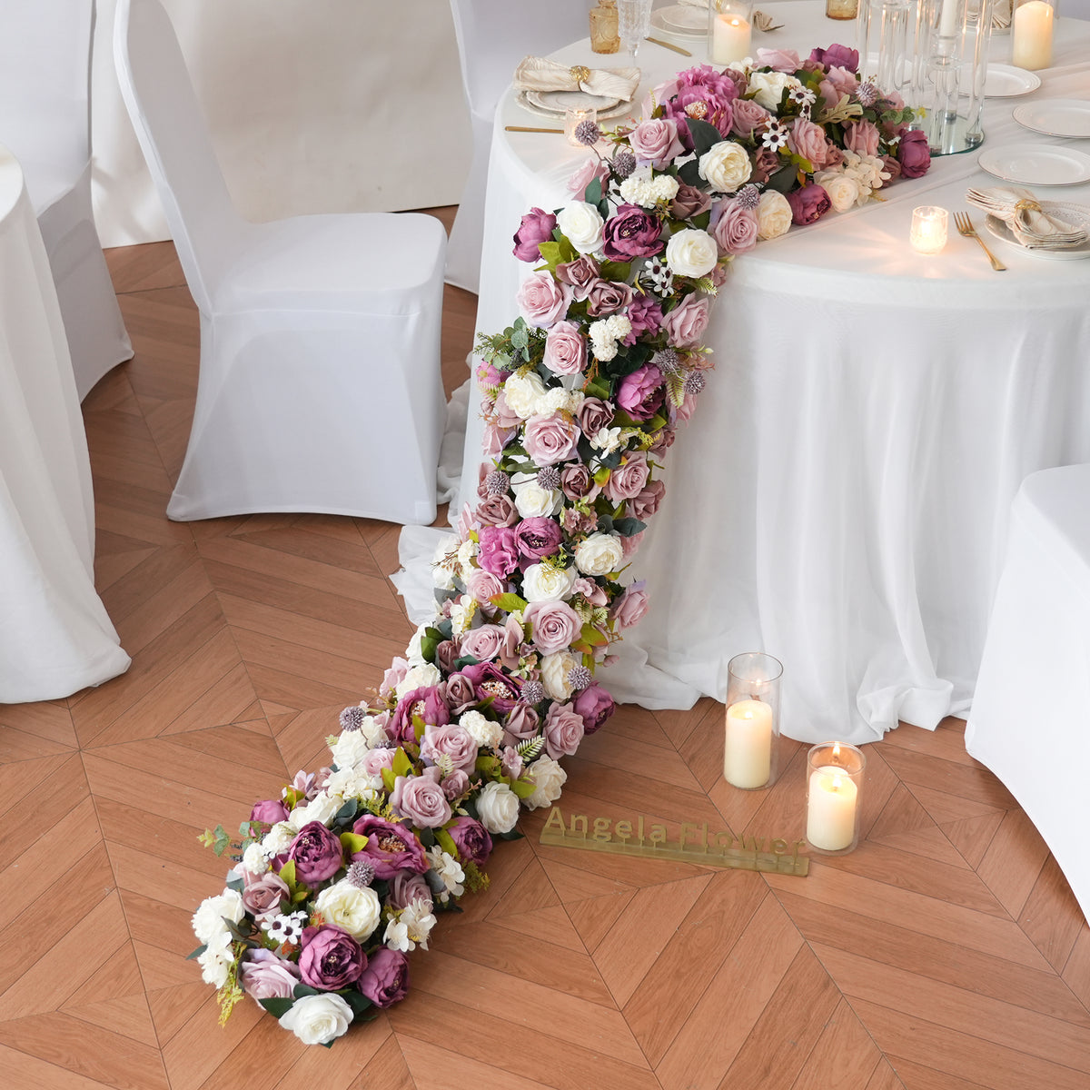artificial silk rose floral garland for wedding head table