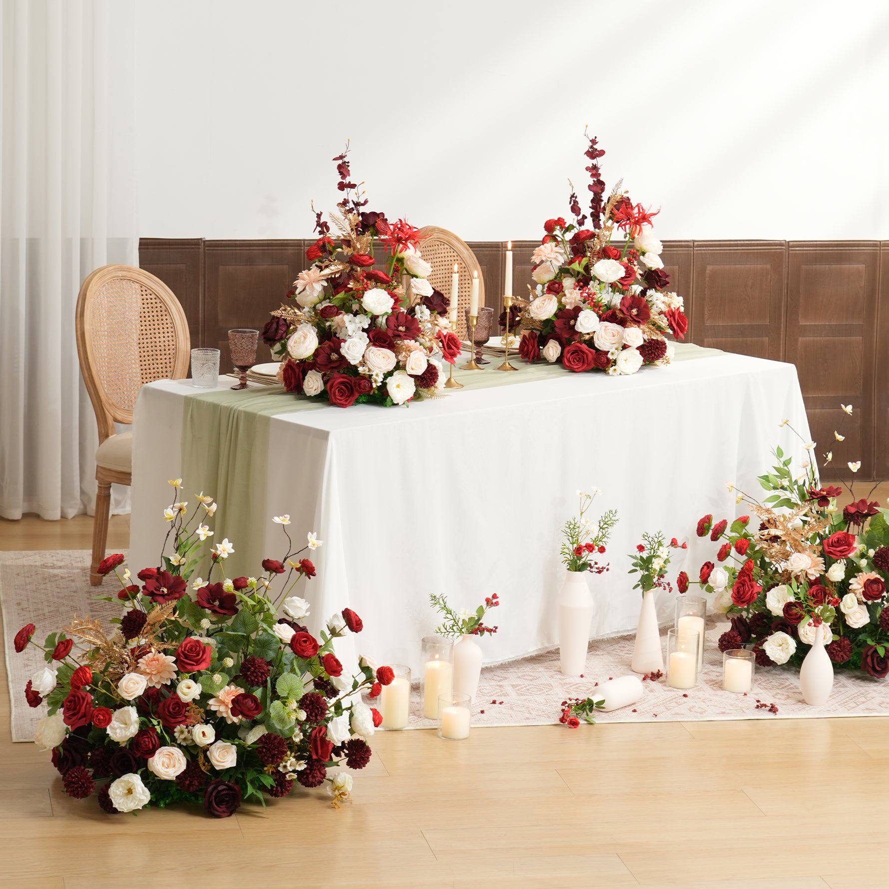エンジェル　花台 A9060 Artificial White Red Greenery Floor Flower Wedding Aisle