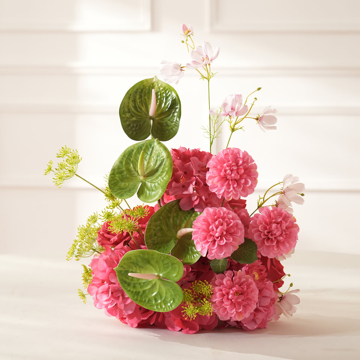 Long reception table artificial flower runner centerpiece set