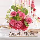 tropical‑style‑faux‑table‑center‑blooms‑pink‑dahlia‑green‑anthurium‑leaves