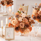 caramel‑terracotta‑faux‑wedding‑table‑centerpiece‑autumn‑rose‑arrangement