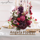 dark‑purple‑magenta‑faux‑wedding‑table‑centerpiece‑mixed‑floral‑arrangement
