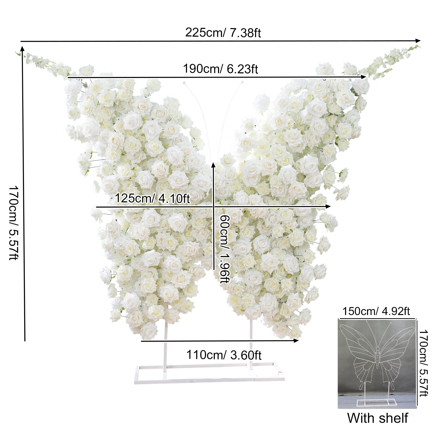 A8984 White Rose Butterfly Shaped Arch Floor Flower Wedding