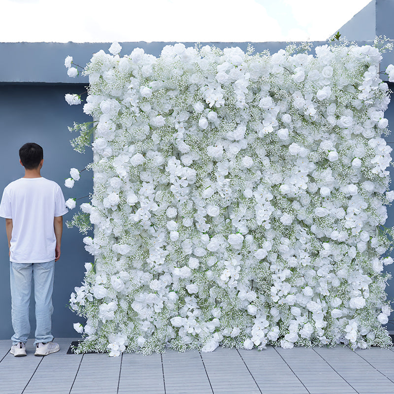 White baby breath artificial flower wall backdrop for wedding ceremony photo booth