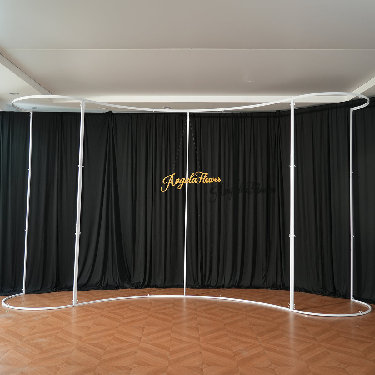 Wedding reception styled backdrop with crystal strings