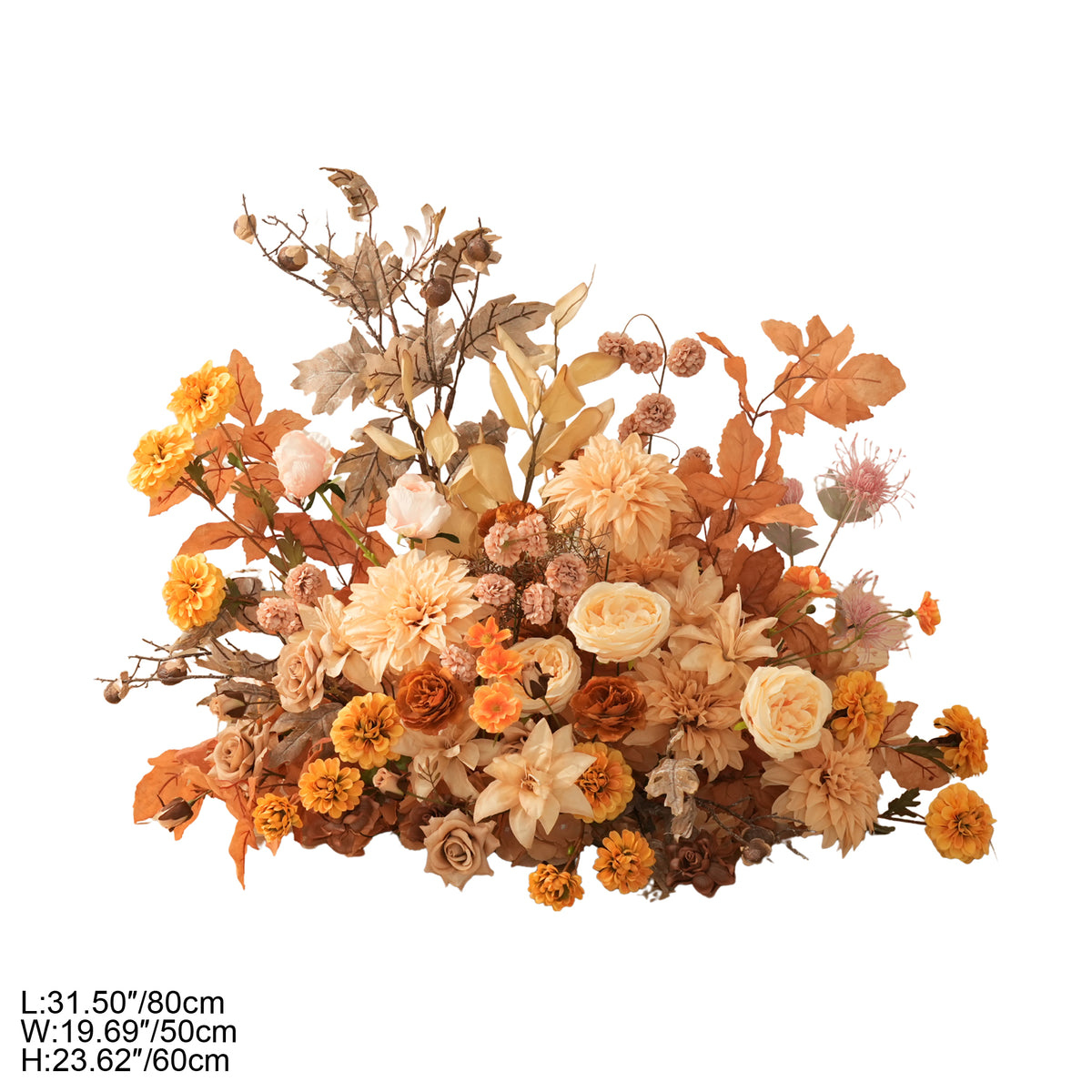 Autumn backdrop hanging flower swag and matching aisle blooms
