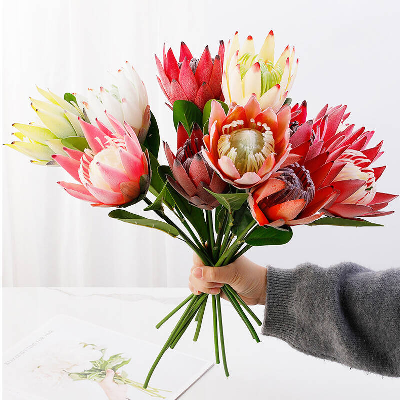 red‑faux‑king‑protea‑stem‑tropical‑wedding‑floral
