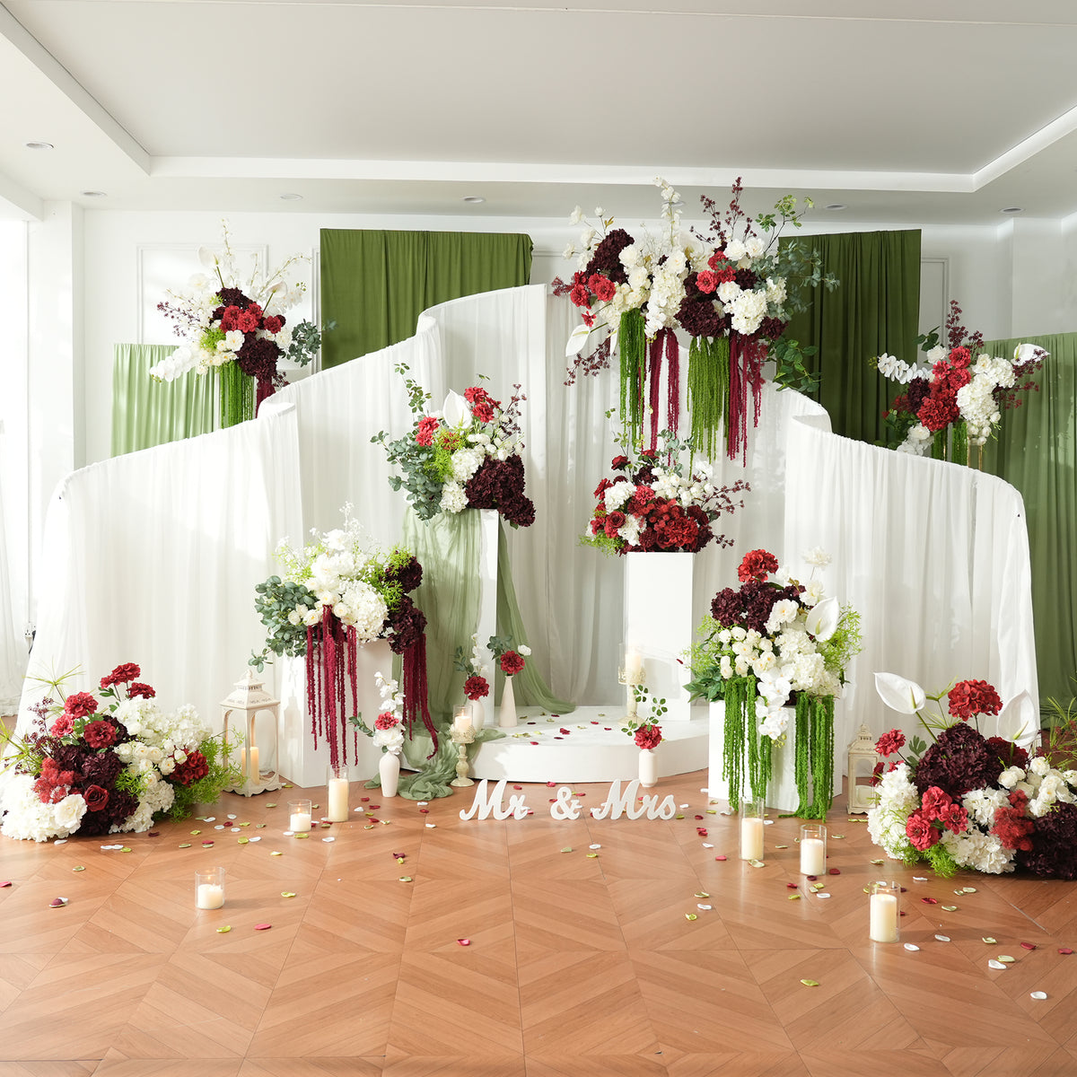 Asymmetrical wave shape metal frame for event backdrop