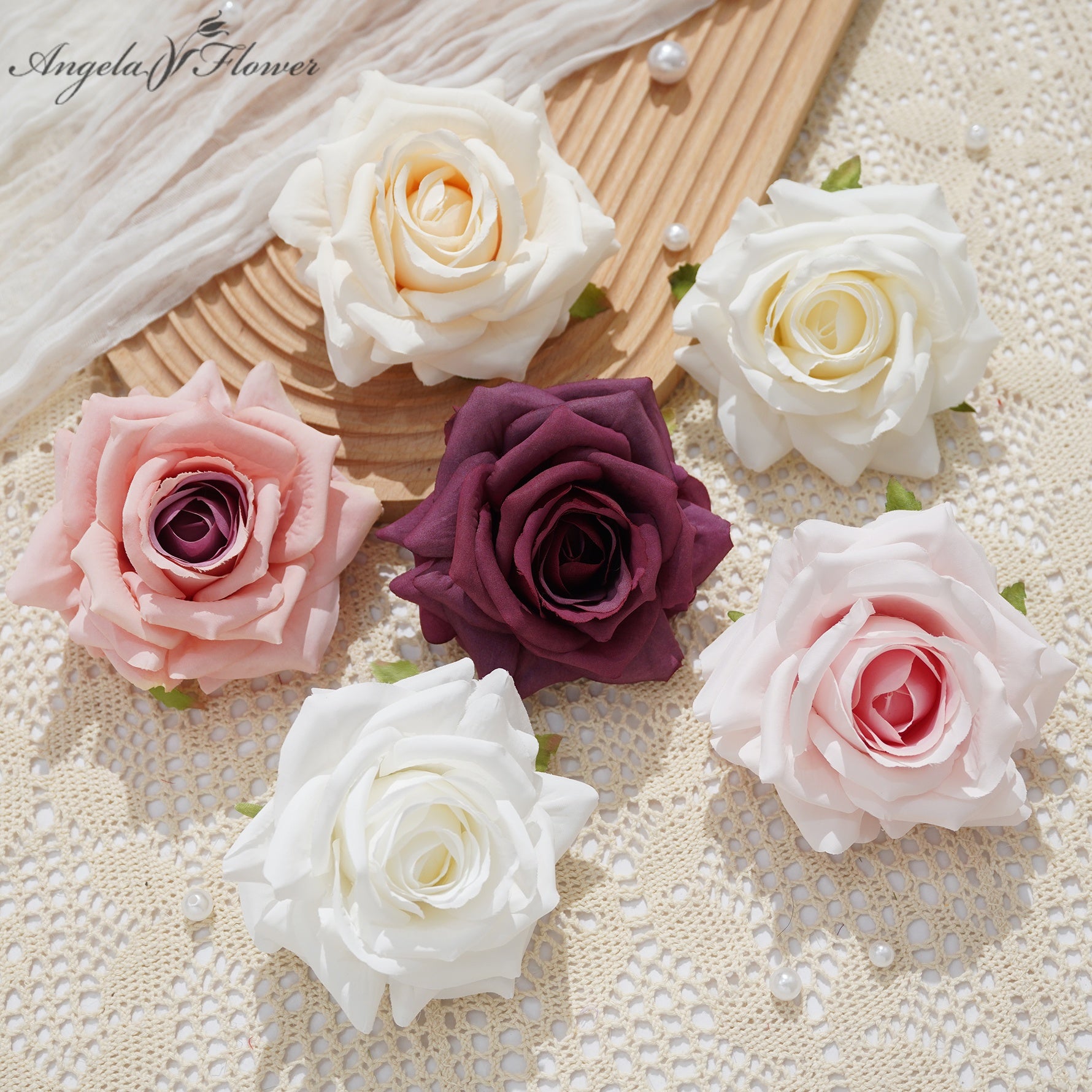 burgundy‑blush‑ivory‑artificial‑rose‑flower‑heads‑flat‑lay‑studio