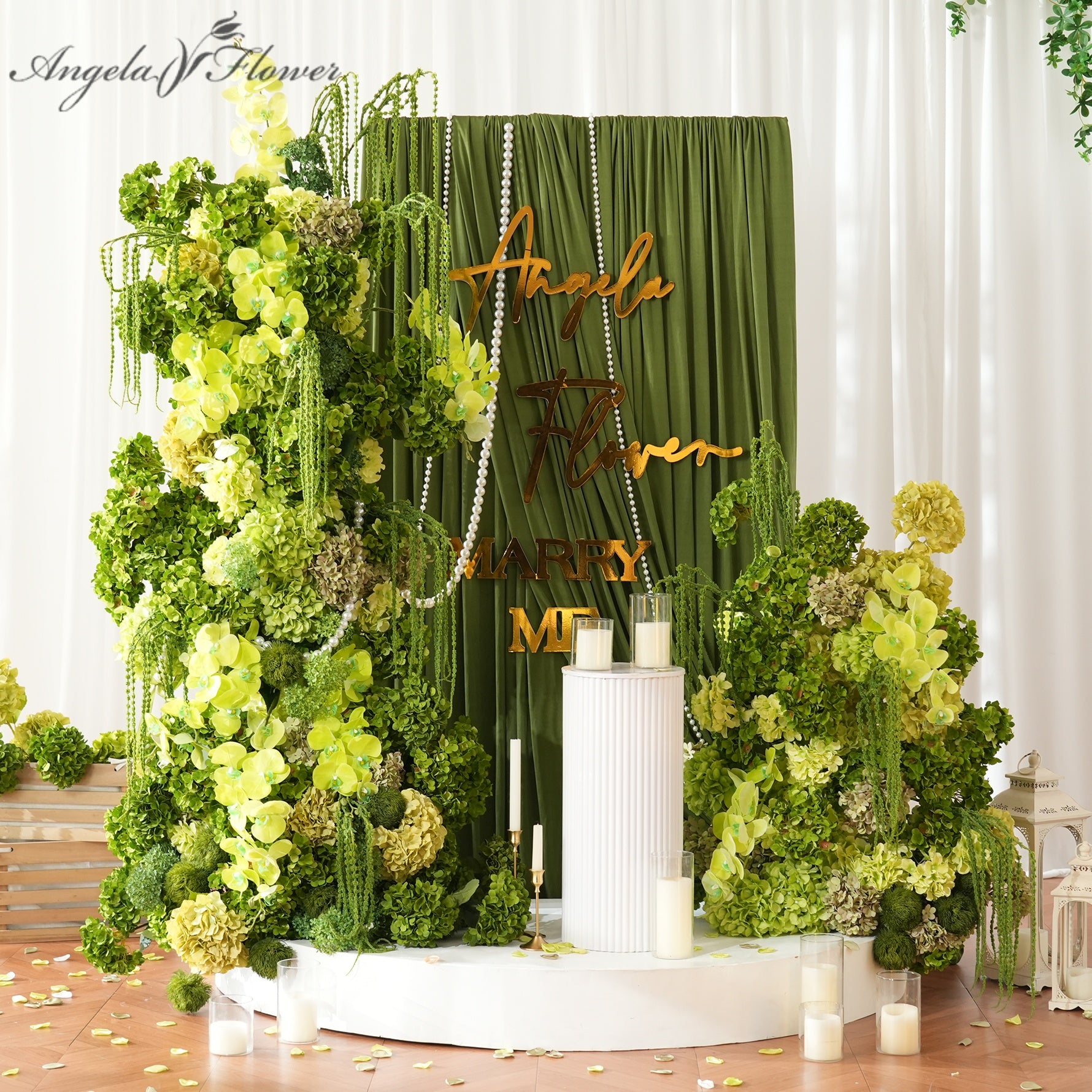 グリーンフラワーアゲート エンハイドロ A9098 Green Vine Hydrangea Flower Arrangement KT Board Wedding