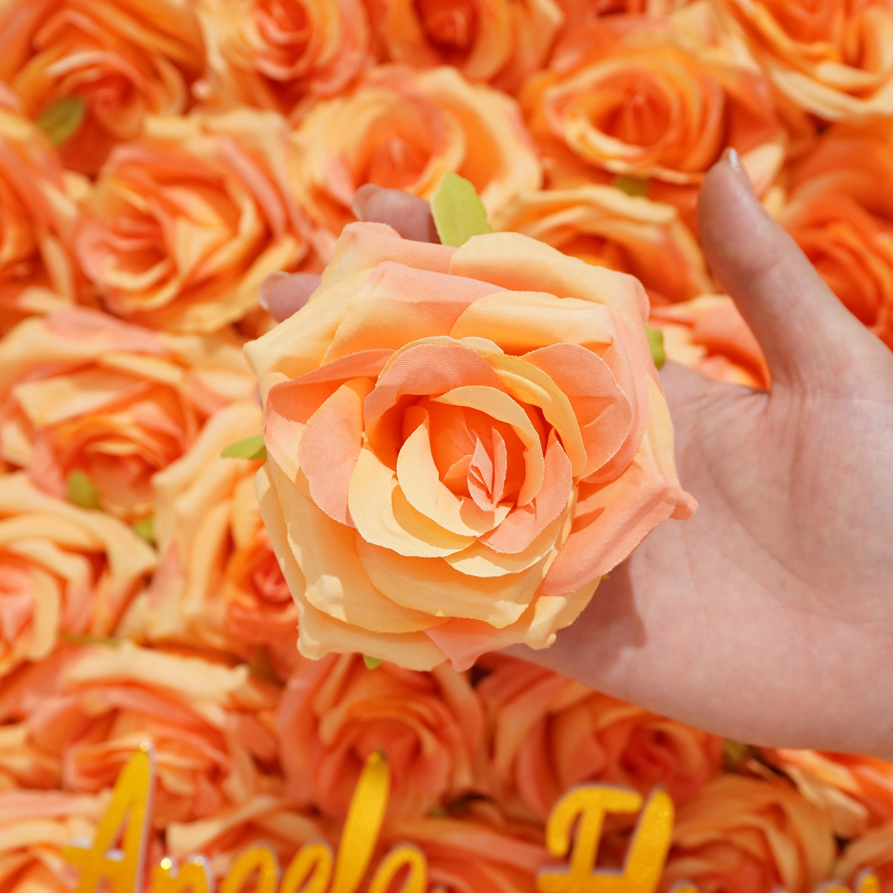 light pink fake rose head handmade flower arrangement