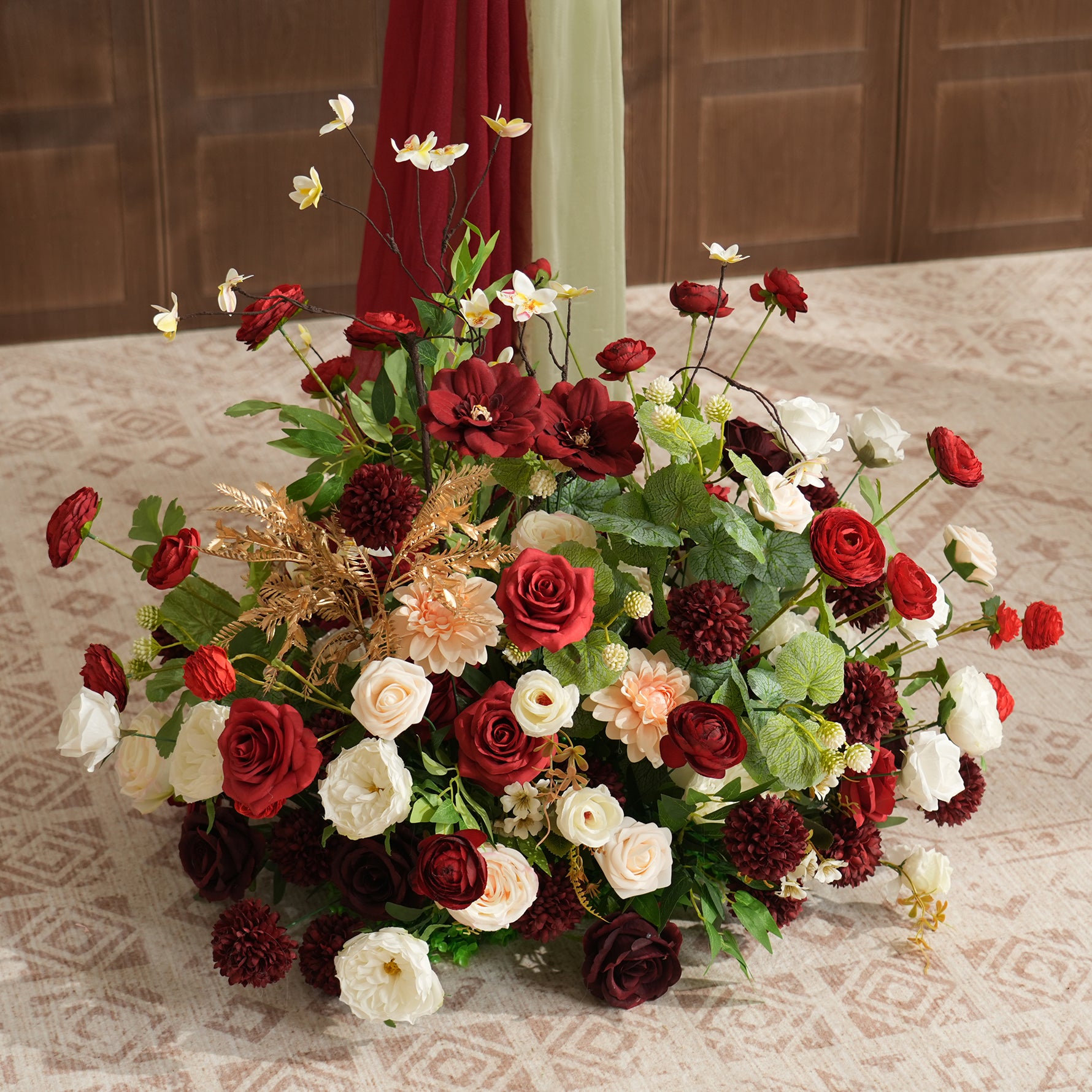 エンジェル　花台 A9060 Artificial White Red Greenery Floor Flower Wedding Aisle