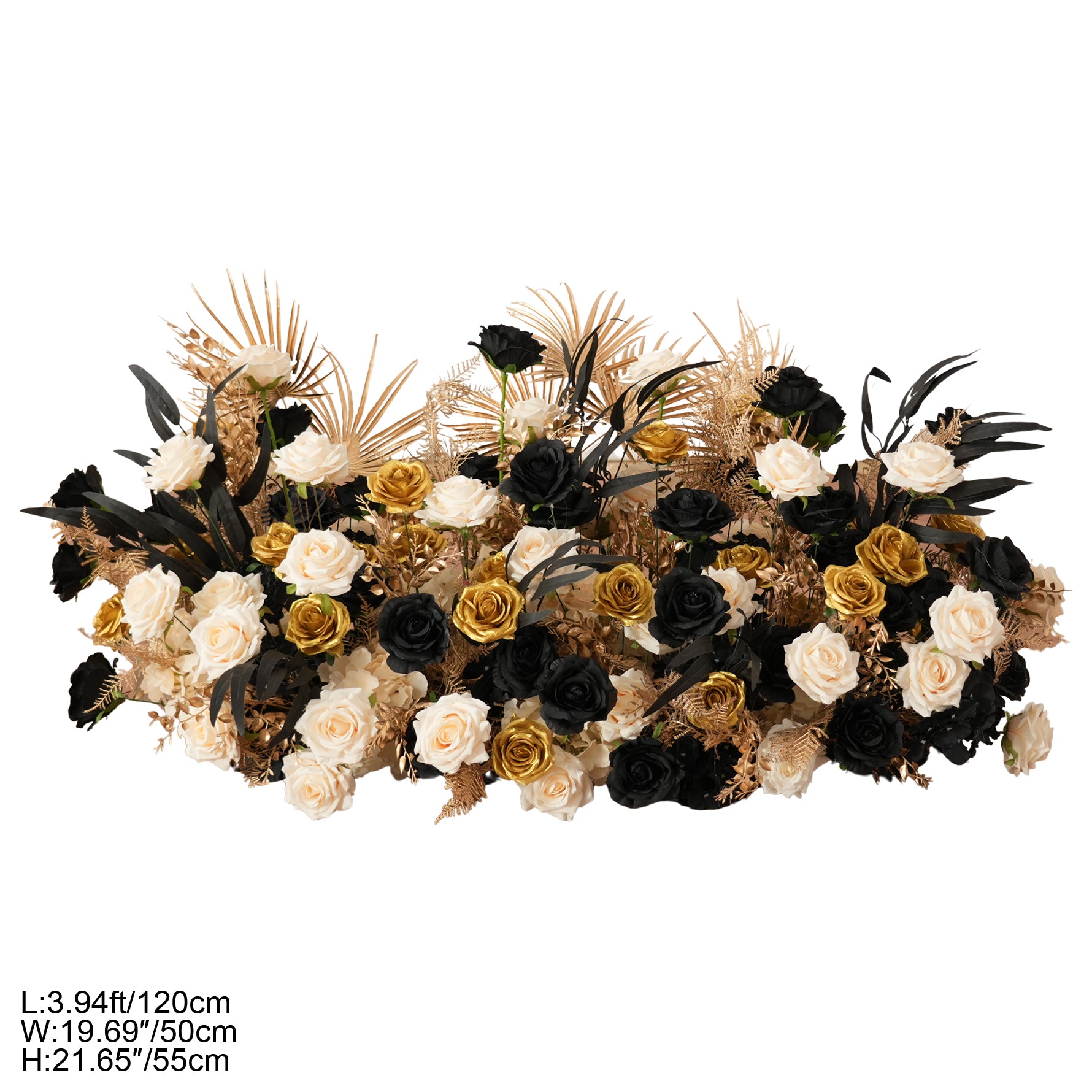 Right corner black gold artificial flower swag for wedding frame