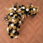 Half‑moon black gold silk flower garland wedding decor
