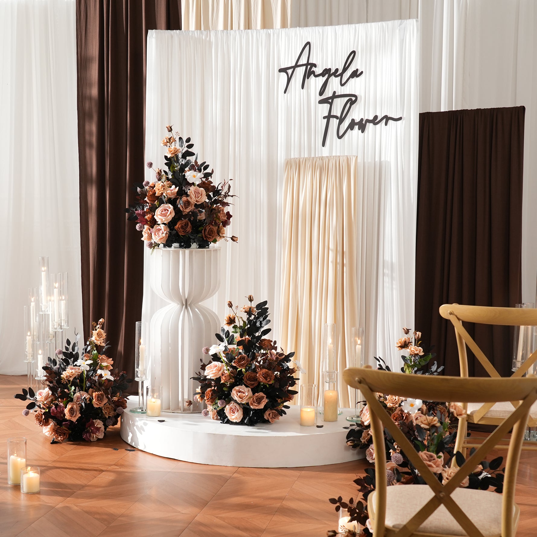 artificial champagne rose wedding centerpiece