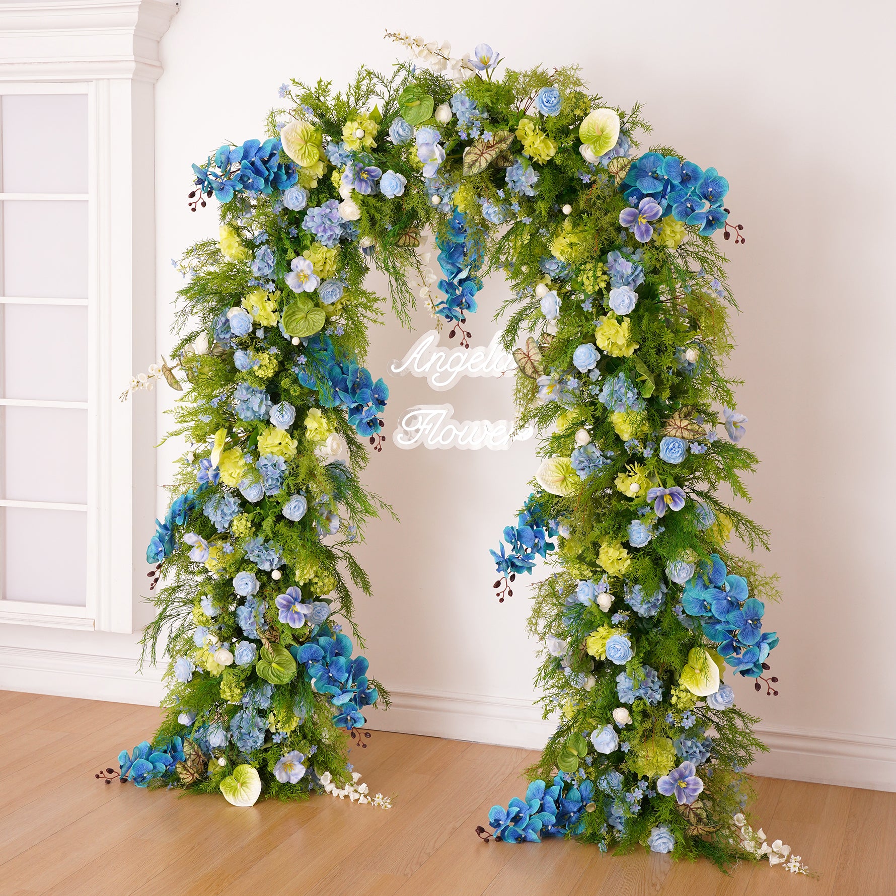 A9016 Mori Greenery Orchid Flower Row Wedding Ceremony Backdrop
