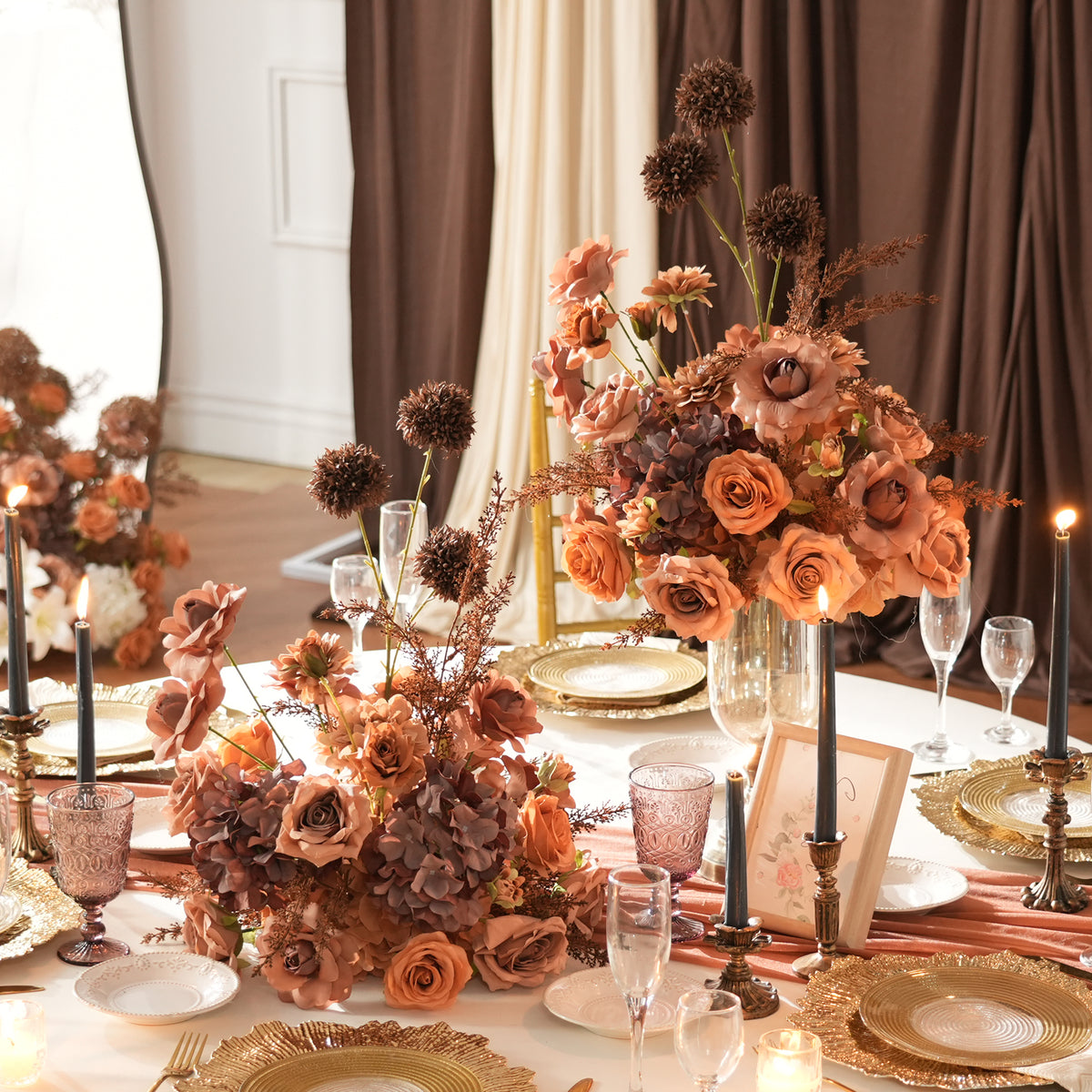 neutral earth tone ceremony floral installation