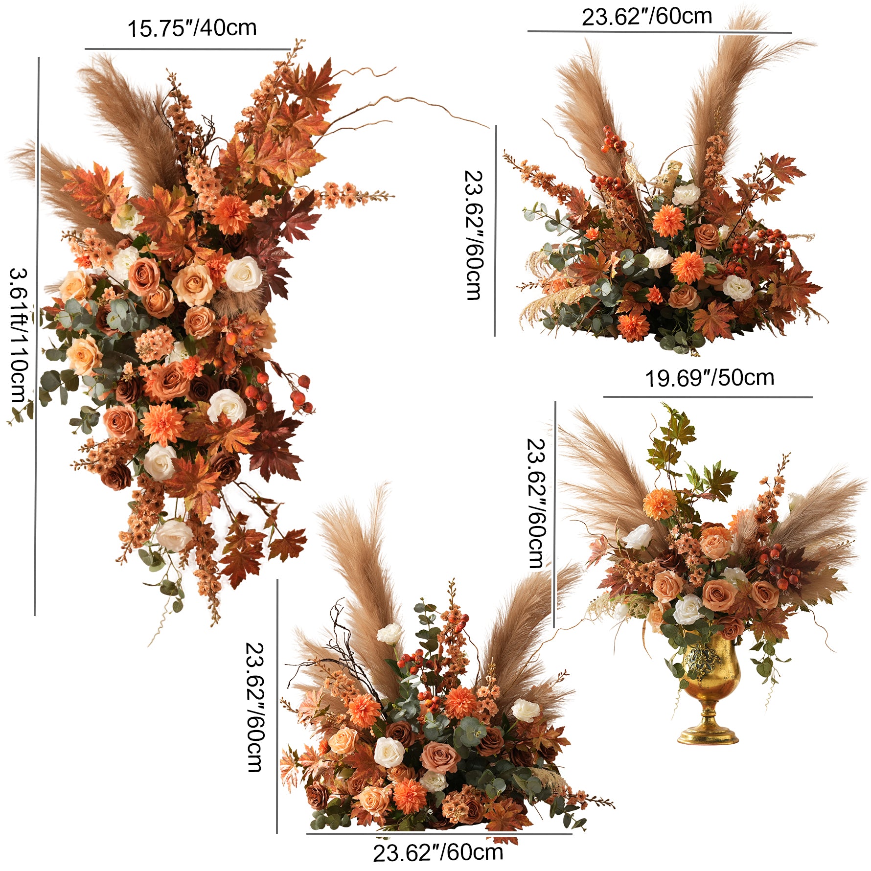  Rust maple leaf pampas grass artificial flower bouquet decor