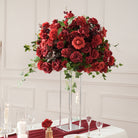 Premium silk artificial flower arrangement, wine red burgundy roses for wedding reception tall stand decor