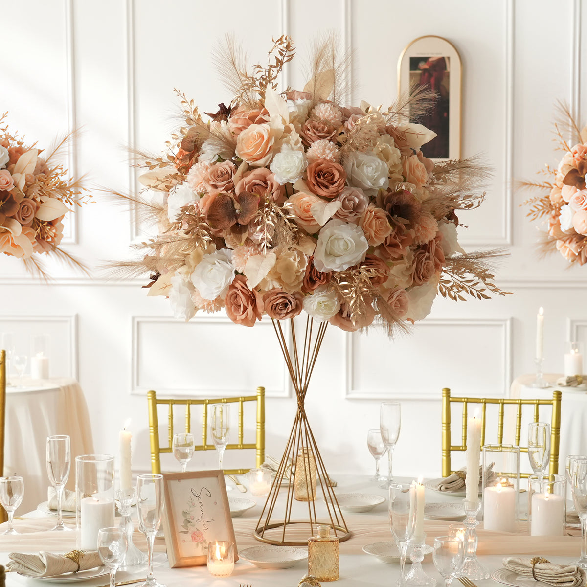 Fall garden villa wedding long table artificial floral centerpiece