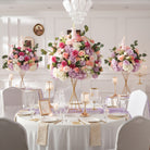 Luxury lakeside outdoor wedding table floral decor with hydrangea and roses