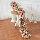 Long trailing silk floral garland, mixed peony, rose and greenery, for wedding reception tablescape styling