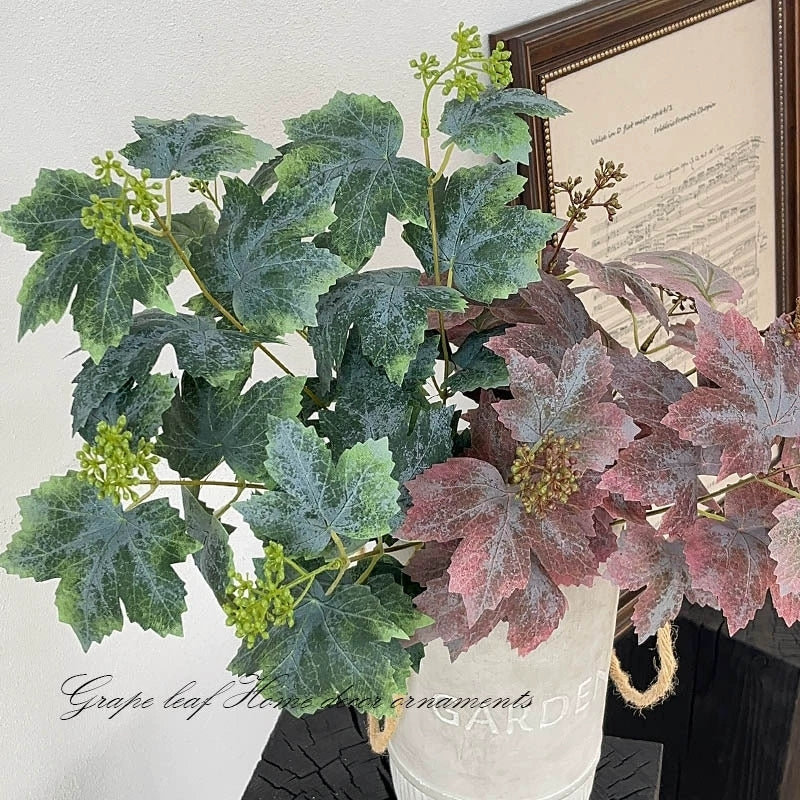 Realistic faux grape leaves with berries