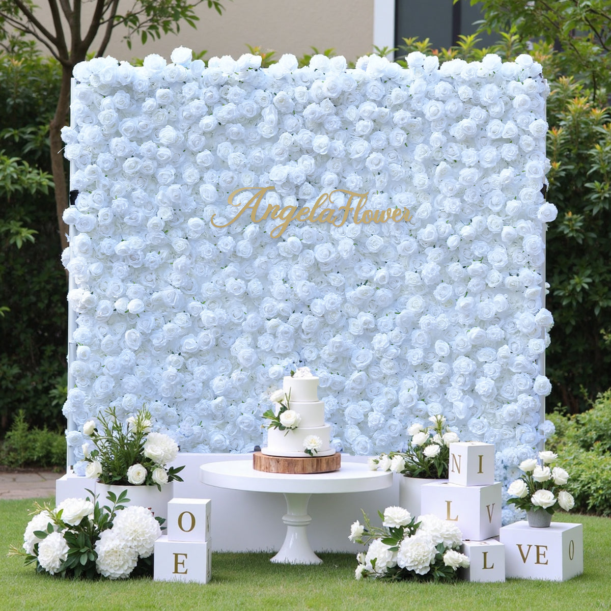 Rear view of fabric backing for artificial rose flower wall