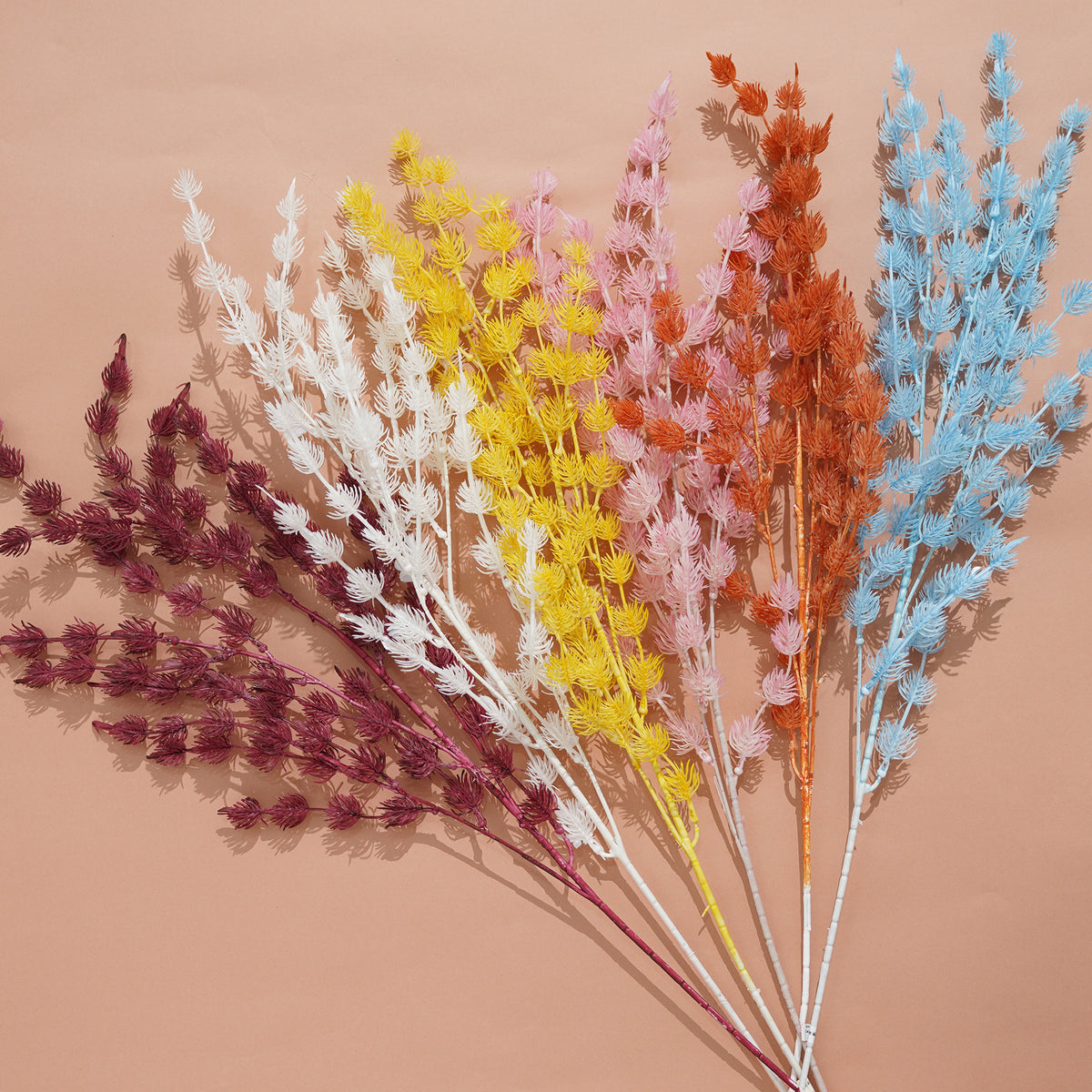 White artificial happy fruit branches flat lay photo