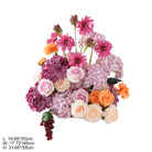 Assorted colorful artificial table flower arrangements in vases